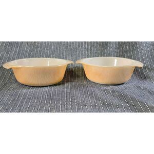 Two Fire-King Peach Luster casserole Model 472